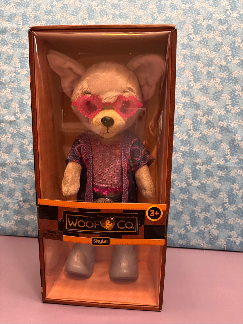 Skyler Plush Dog in Pink Outfit with Heart Sunglasses